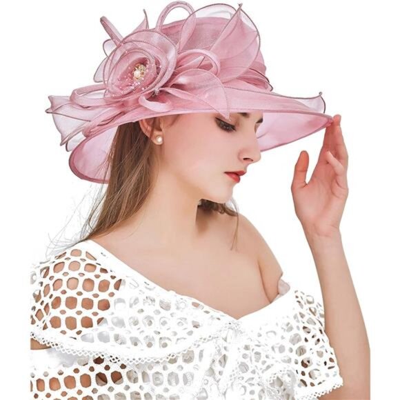 Organza Church Fascinator Hats 022 Pink